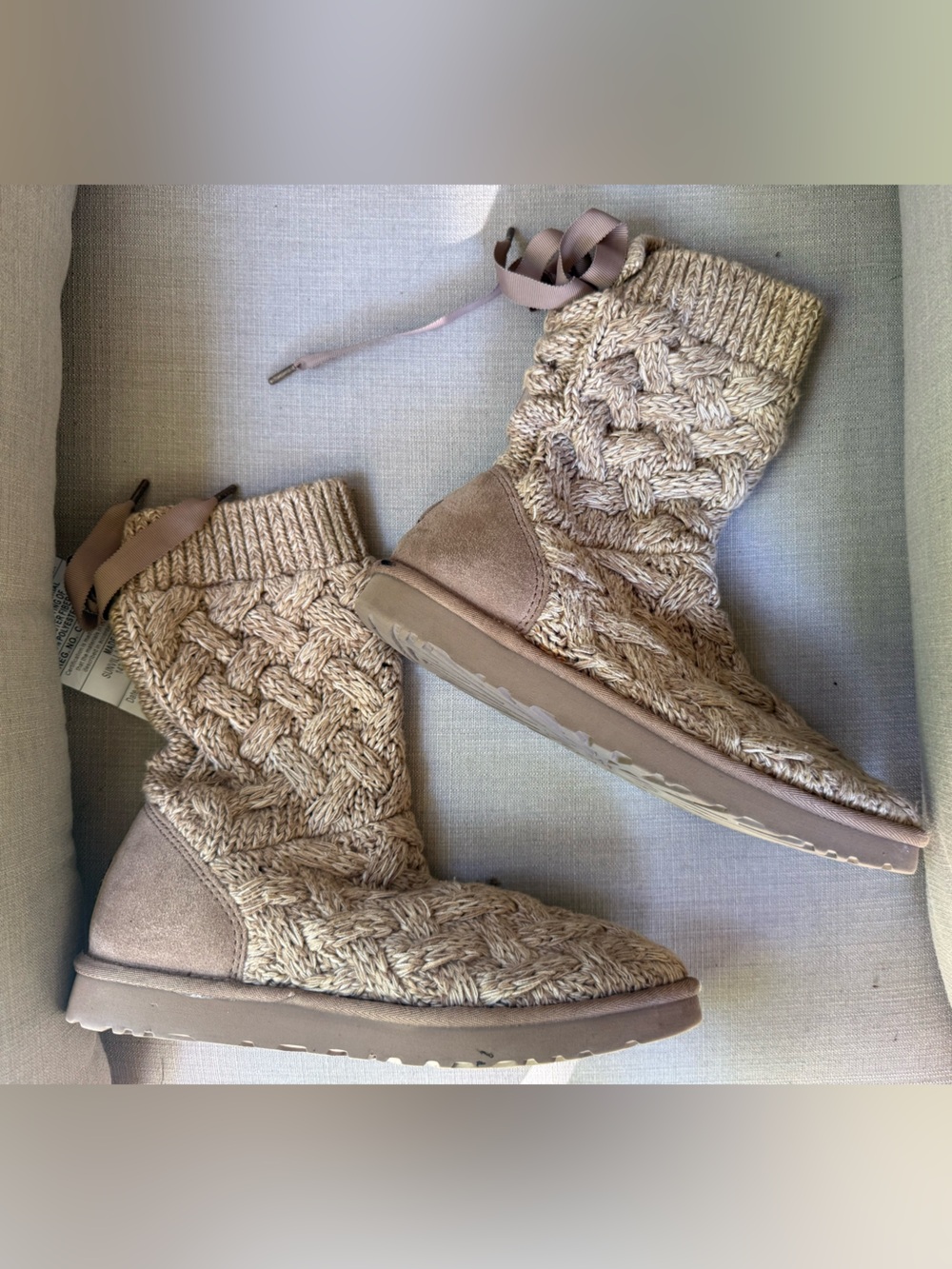 UGG Knit Cable Ankle Booties in Taupe